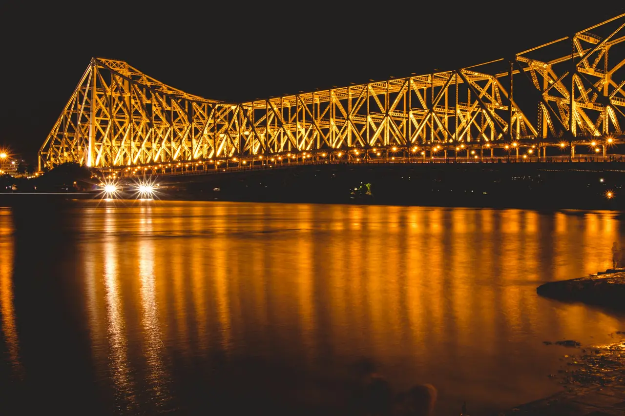 Howrah Bridge in Kolkata lit at night