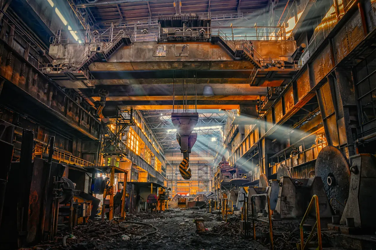 Glowing light inside a steel mill